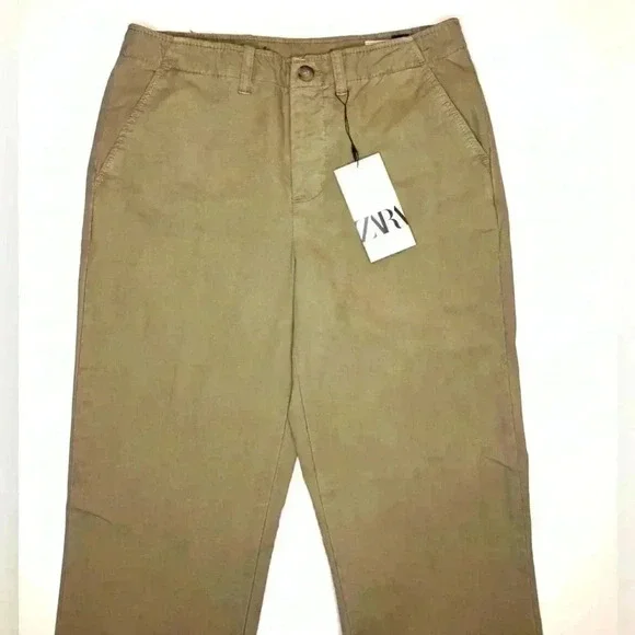 Zara Womens Low Rise Khaki Chino Pants Size - 2 - Picture 3 of 8